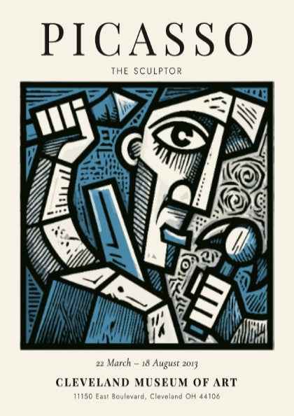 The Sculptor poster featuring bold lines and expressive colors inspired by Picasso's style.