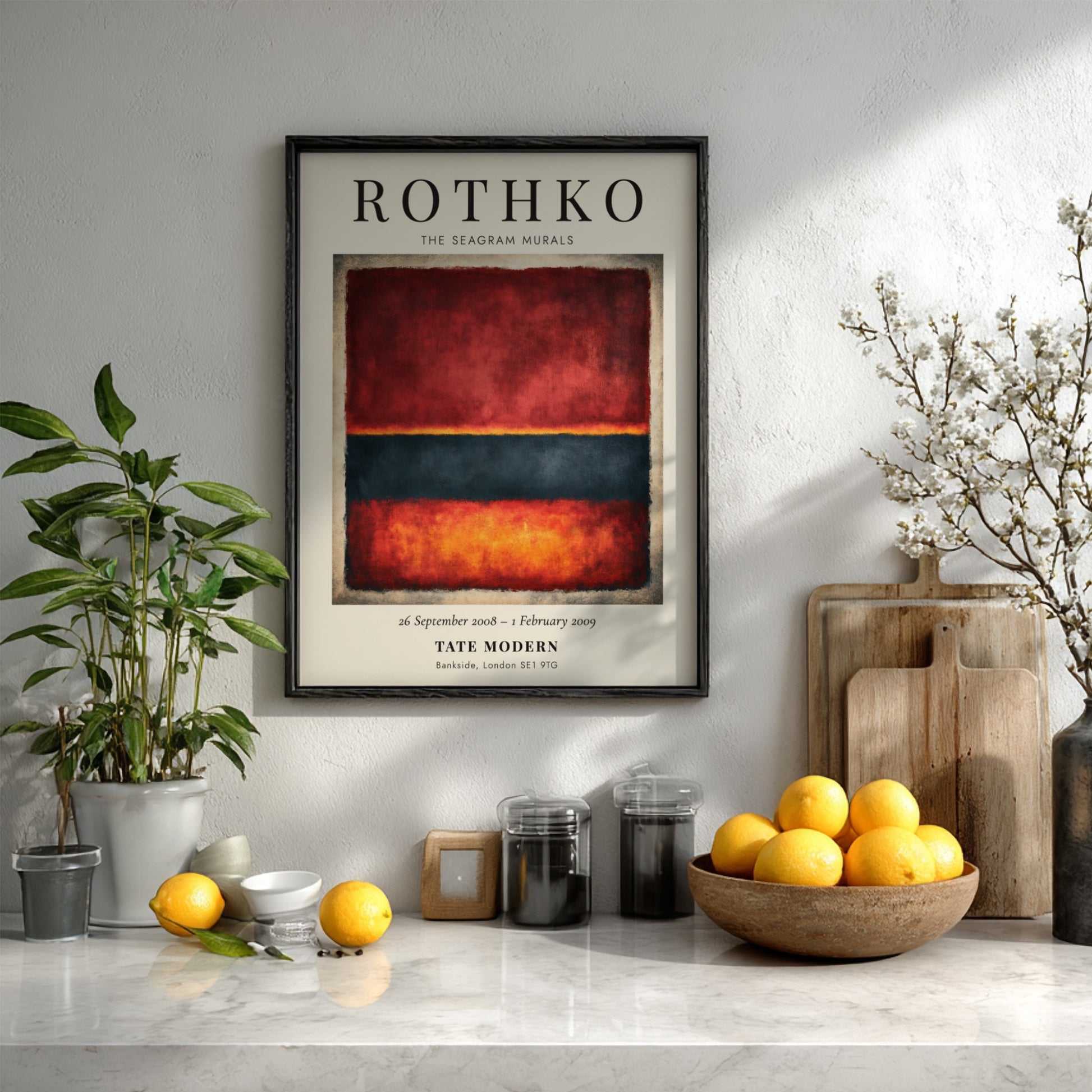 Wall art poster featuring Mark Rothko The Seagram Murals with deep red and orange.