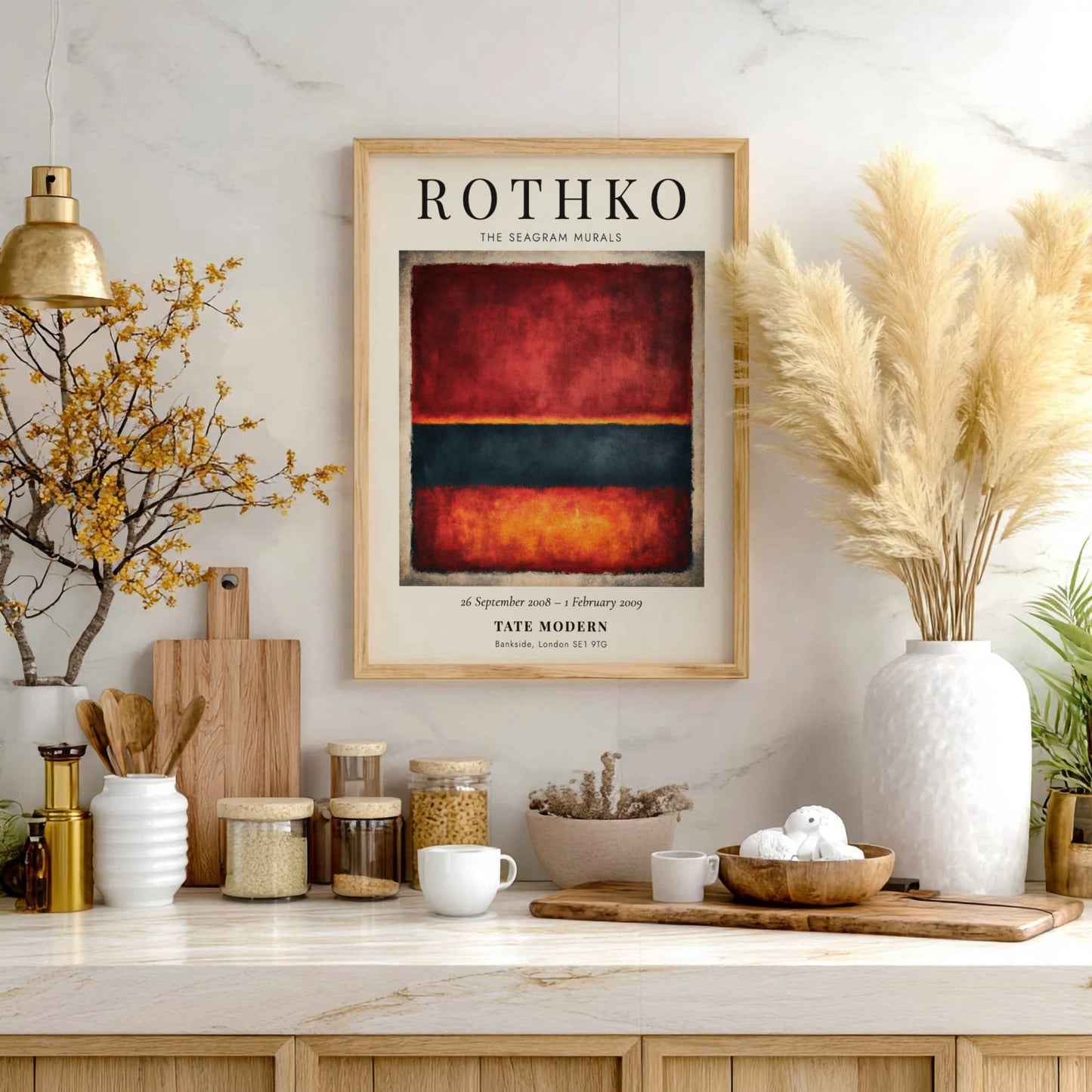 Wall art poster featuring Mark Rothko The Seagram Murals with deep red and orange.
