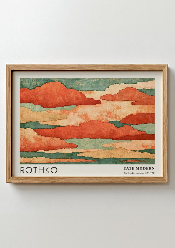 Wall art poster featuring Mark Rothko Seagram Murals with terracotta clouds and teal accents.