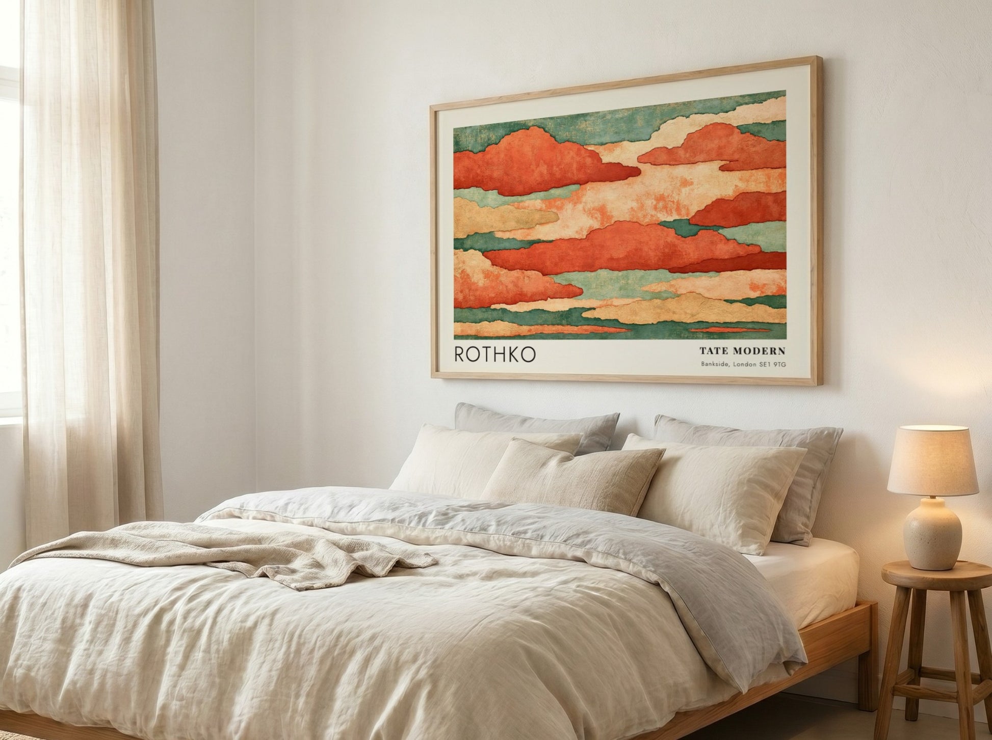 Wall art poster featuring Mark Rothko Seagram Murals with terracotta clouds and teal accents.