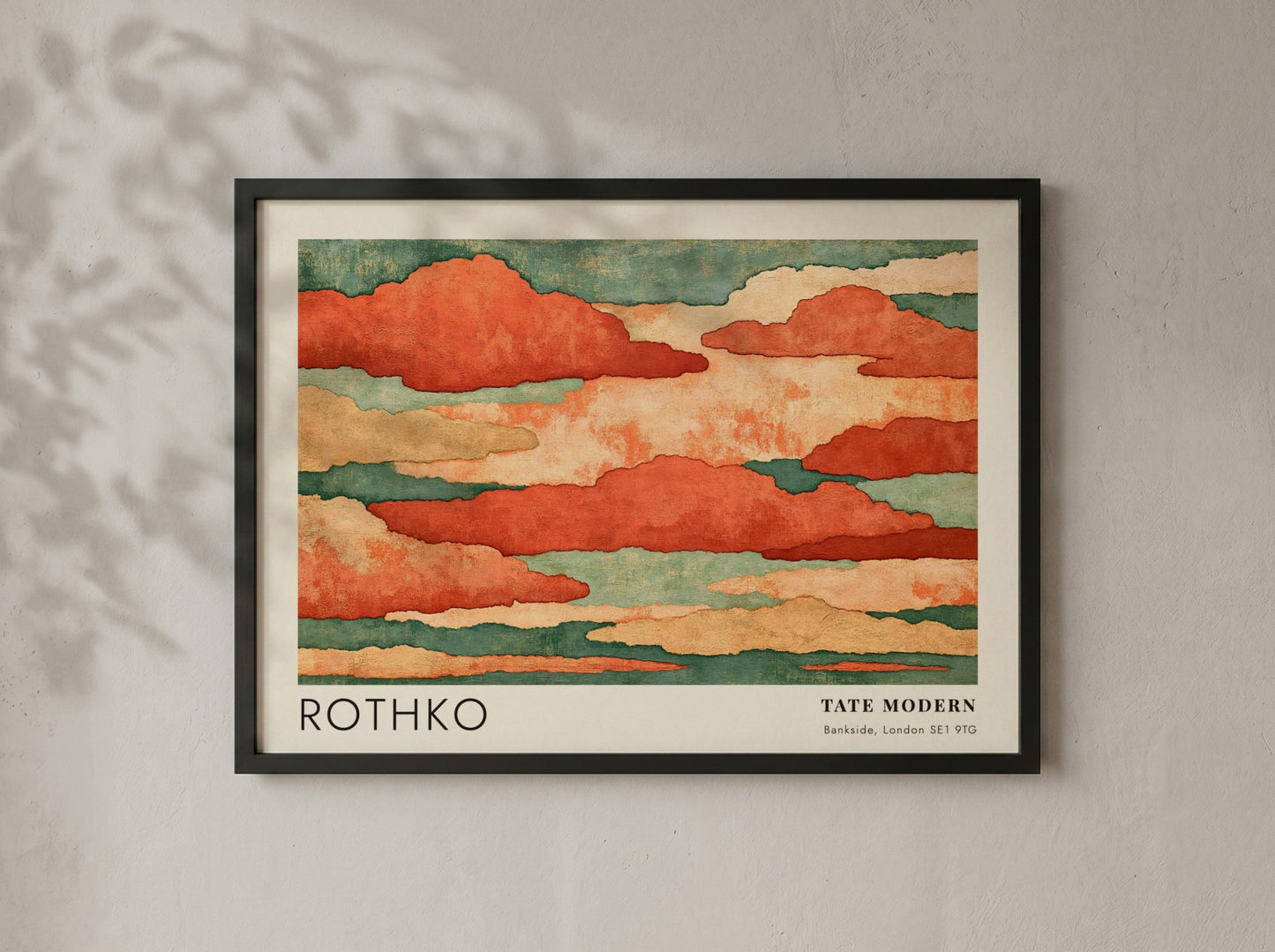 Wall art poster featuring Mark Rothko Seagram Murals with terracotta clouds and teal accents.