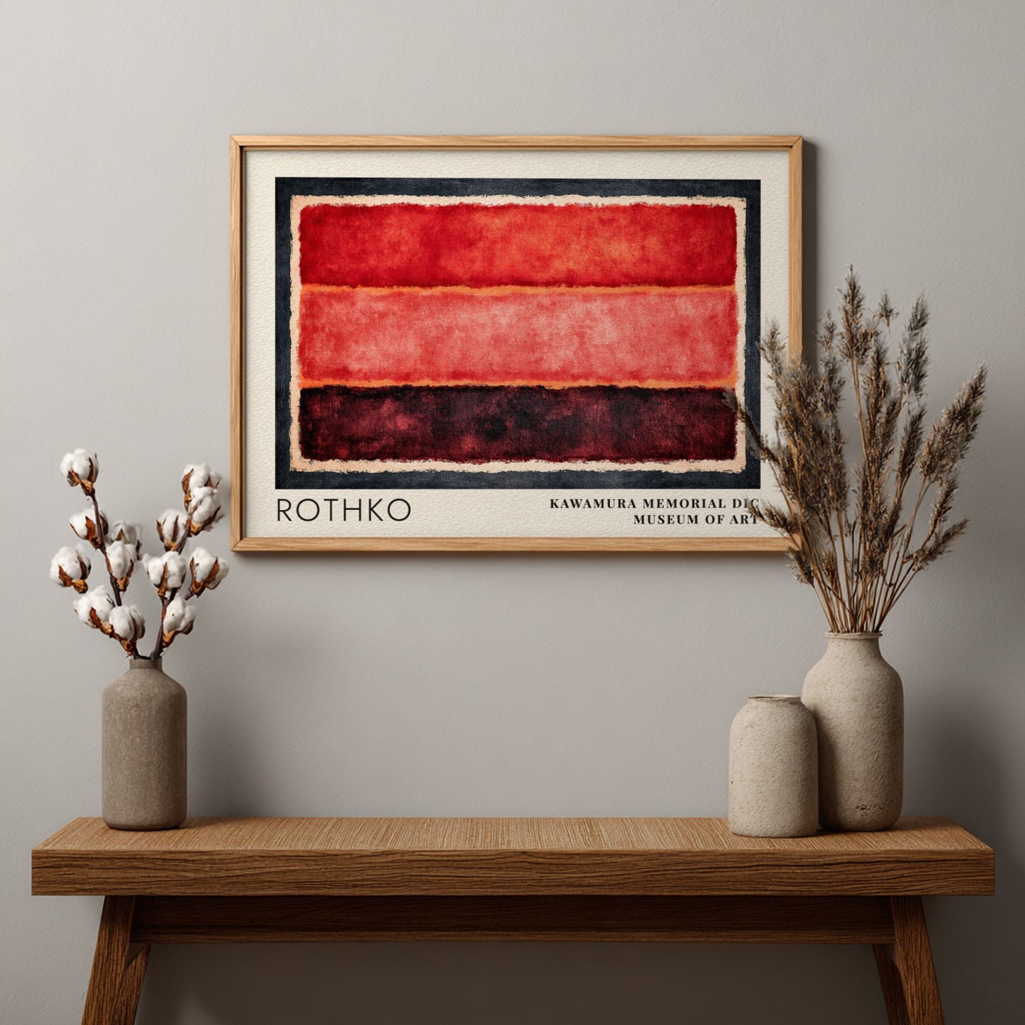 Wall art poster featuring Mark Rothko Seagram Vision abstract red bands in frame