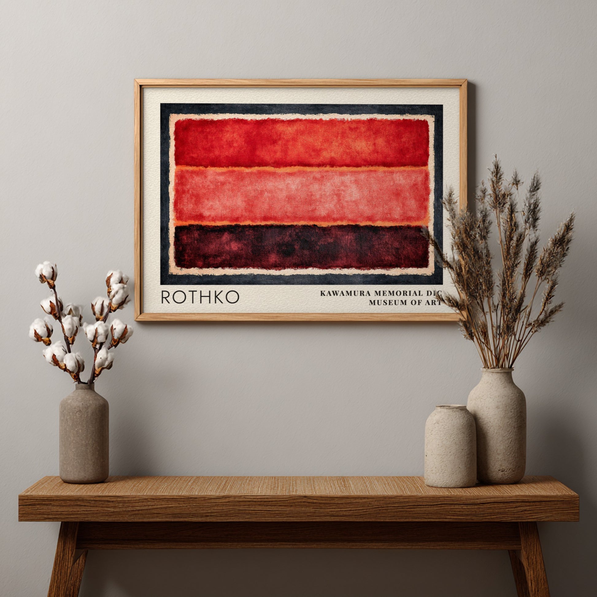 Wall art poster featuring Mark Rothko Seagram Vision abstract red bands in frame