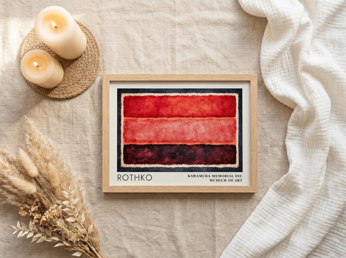 Wall art poster featuring Mark Rothko Seagram Vision abstract red bands in frame