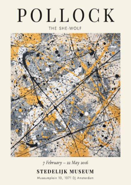 Wall art poster featuring Jackson Pollock The She-Wolf with abstract black lines on cream.