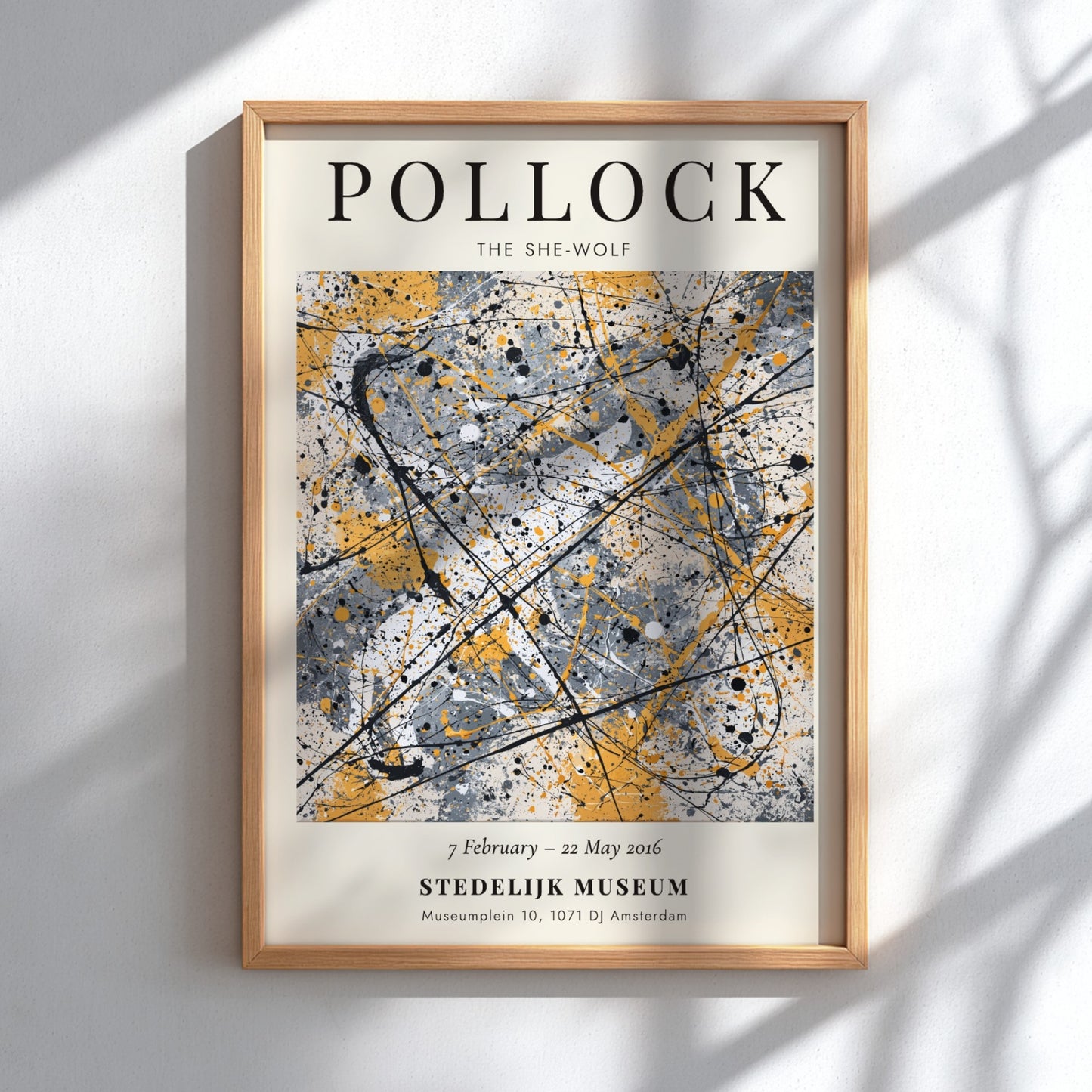 Wall art poster featuring Jackson Pollock The She-Wolf with abstract black lines on cream.