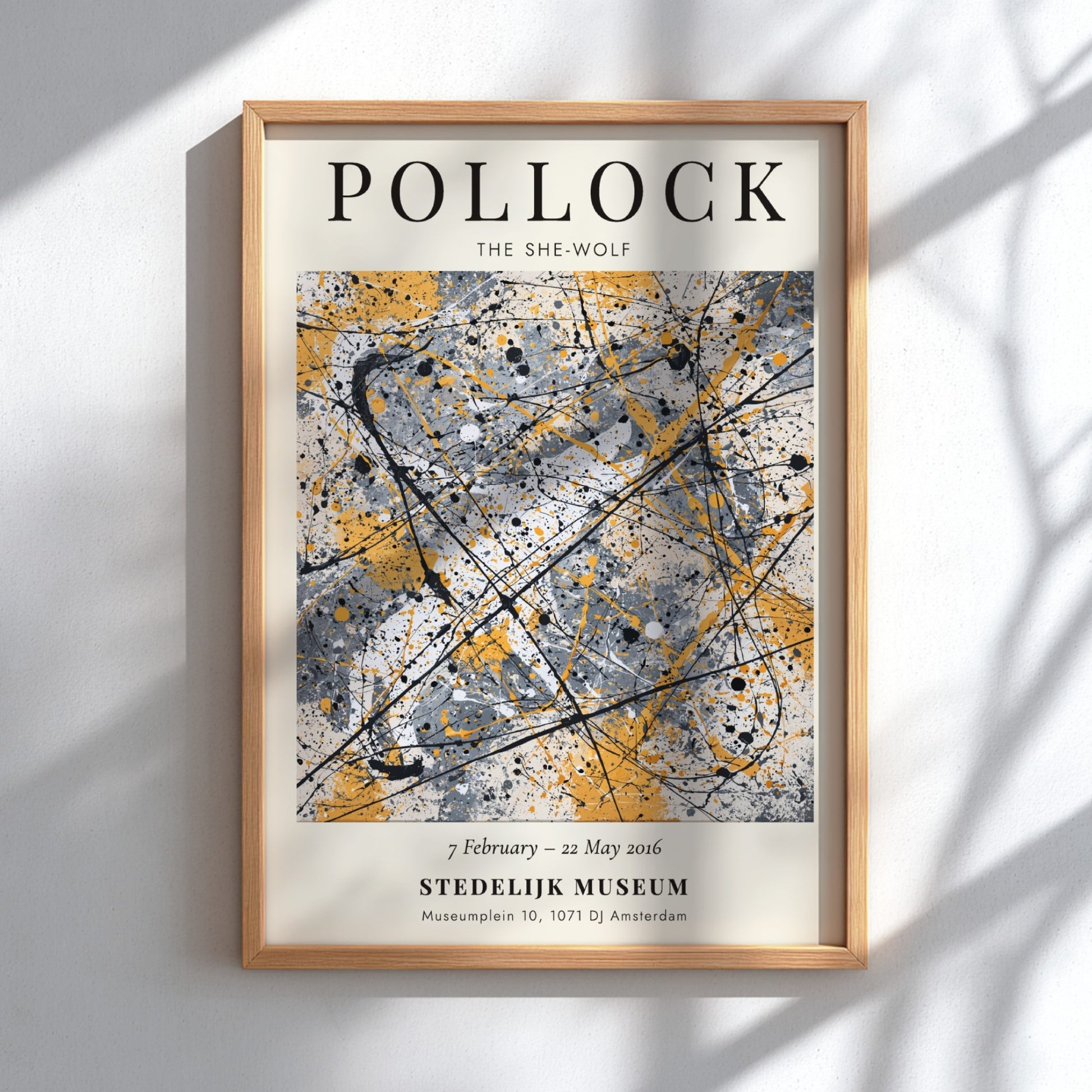 Wall art poster featuring Jackson Pollock The She-Wolf with abstract black lines on cream.