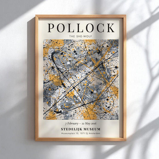 Wall art poster featuring Jackson Pollock The She-Wolf with abstract black lines on cream.