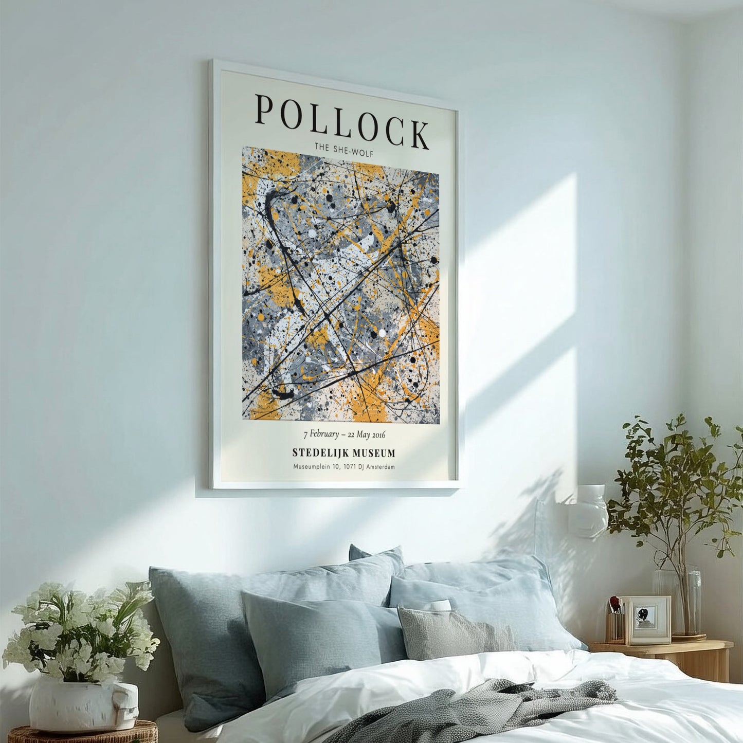 Wall art poster featuring Jackson Pollock The She-Wolf with abstract black lines on cream.