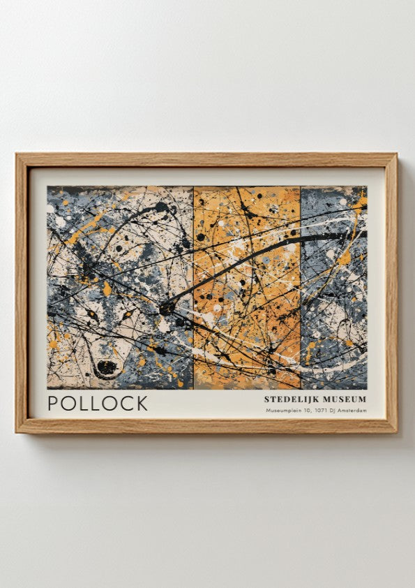 Wall art poster of Jackson Pollock's The She-Wolf with Stedelijk Museum exhibition text.