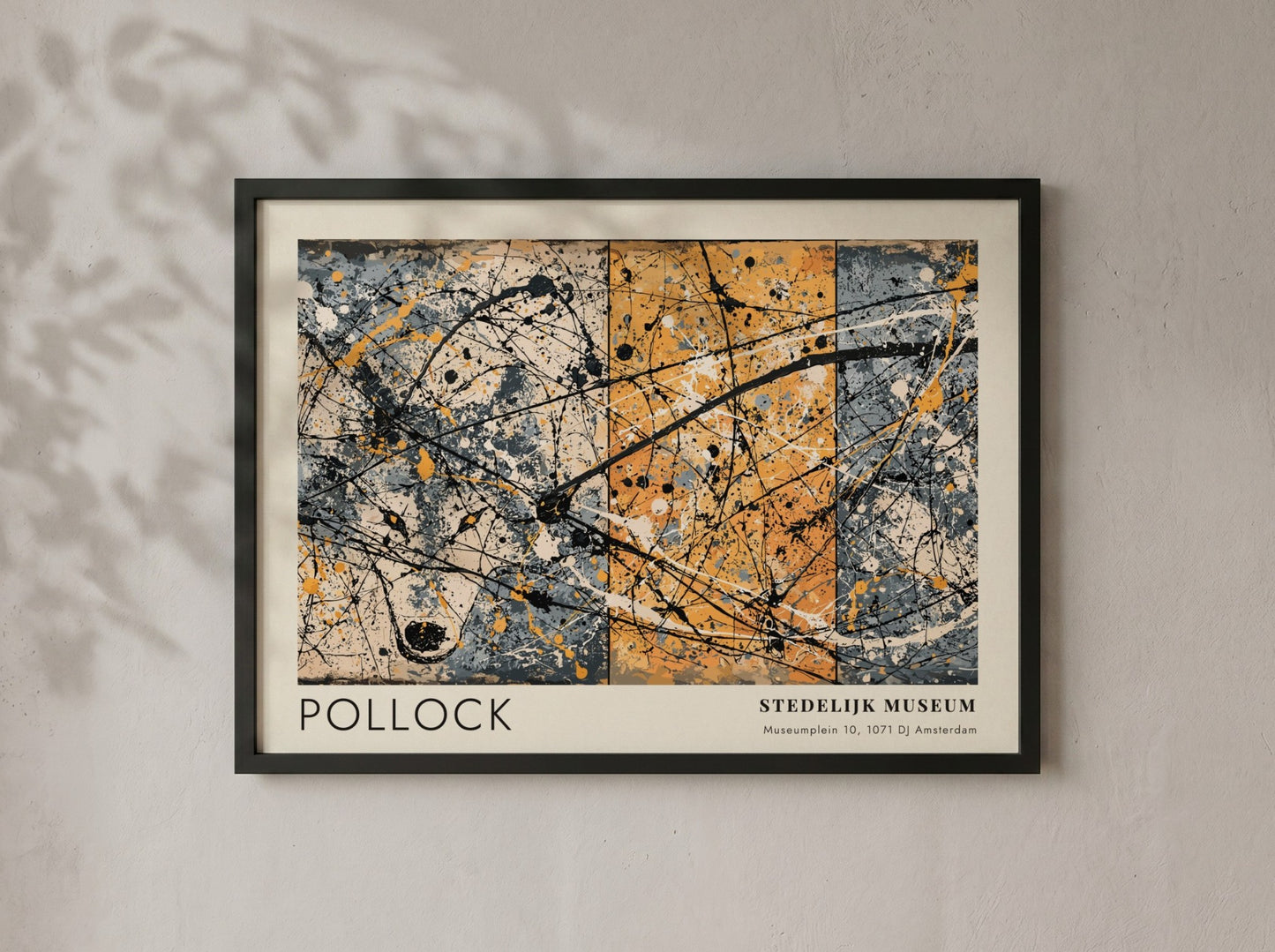 Wall art poster of Jackson Pollock's The She-Wolf with Stedelijk Museum exhibition text.