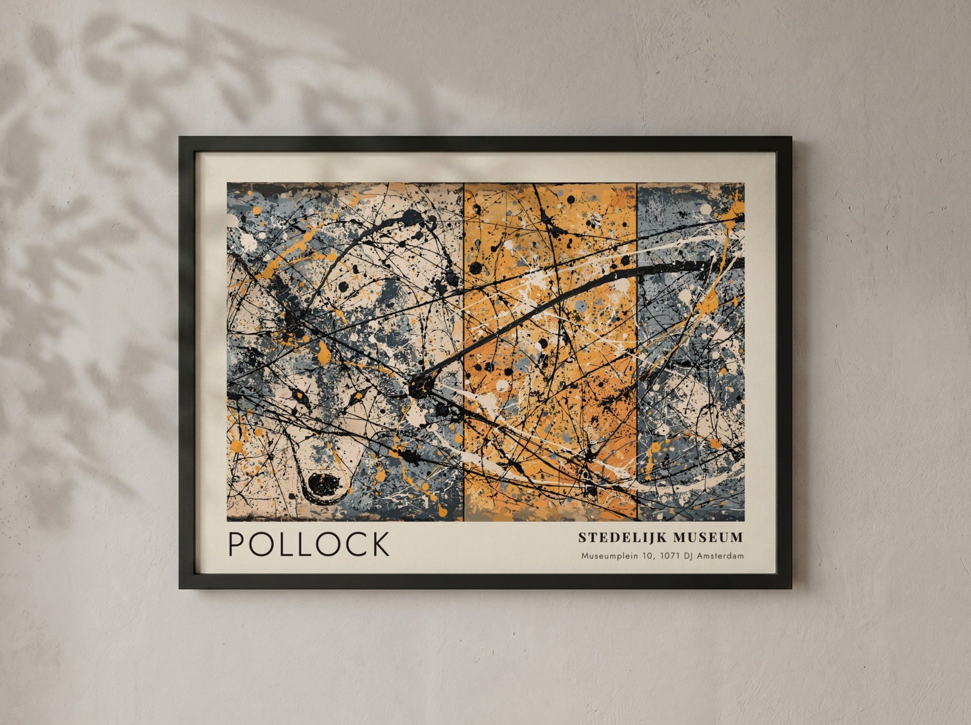 Wall art poster of Jackson Pollock's The She-Wolf with Stedelijk Museum exhibition text.