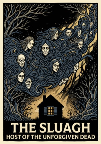Poster featuring the Sluagh Host of the Unforgiven Dead with swirling spectral faces