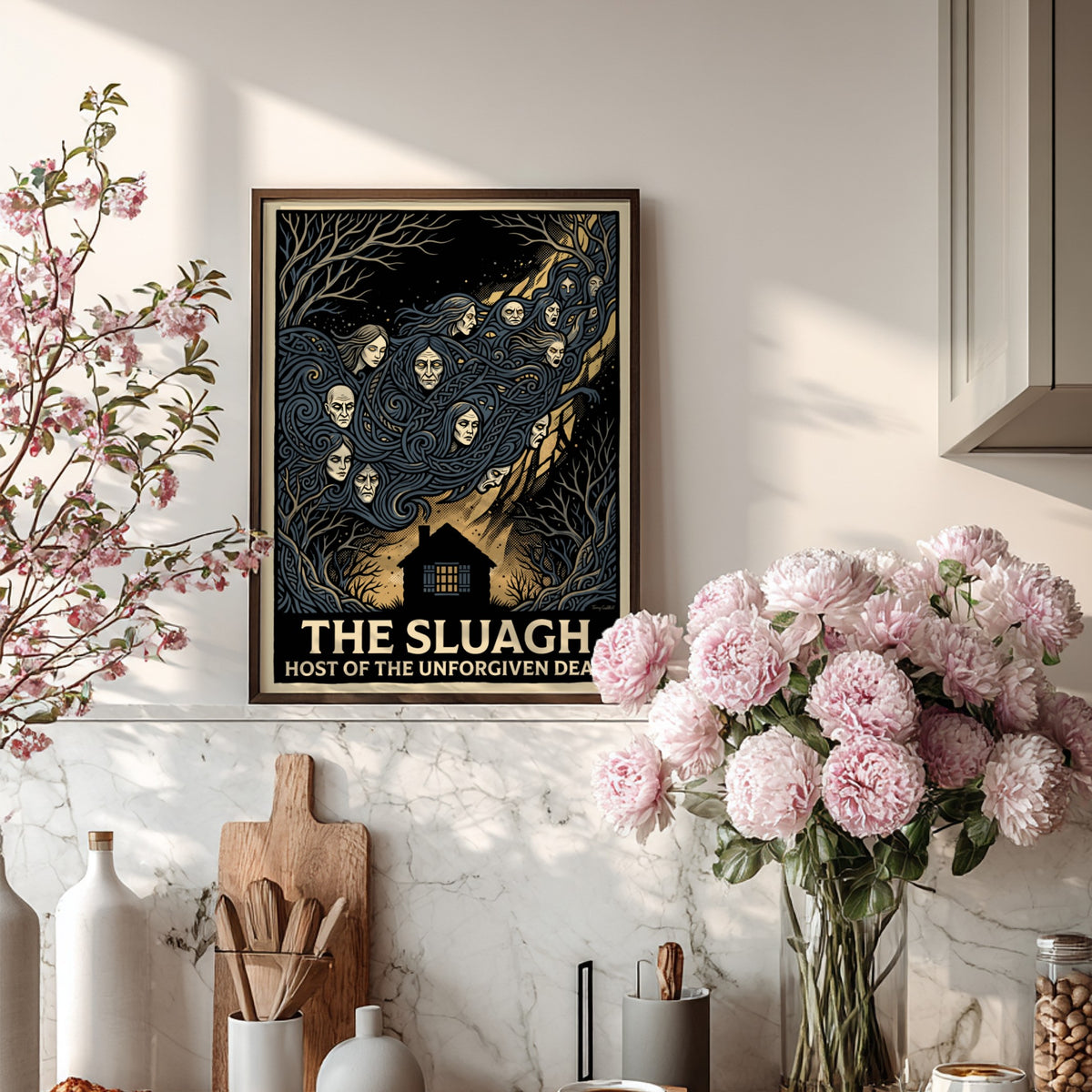 Poster featuring the Sluagh Host of the Unforgiven Dead with swirling spectral faces