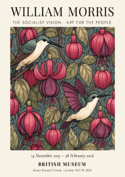 William Morris poster featuring The Socialist Vision with vibrant floral designs and rich colors