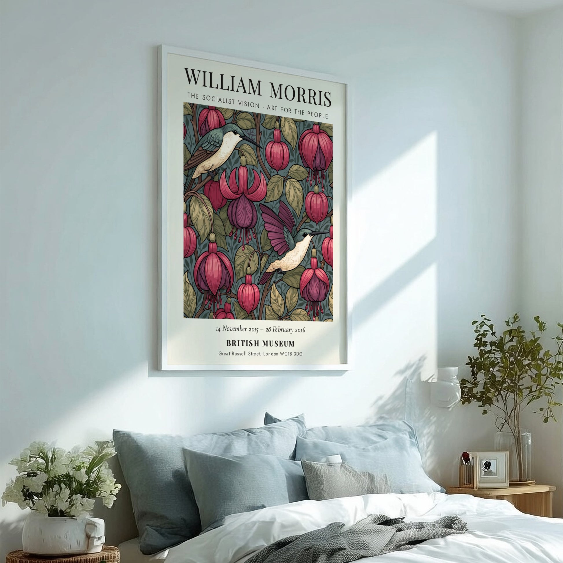 William Morris poster featuring The Socialist Vision with vibrant floral designs and rich colors