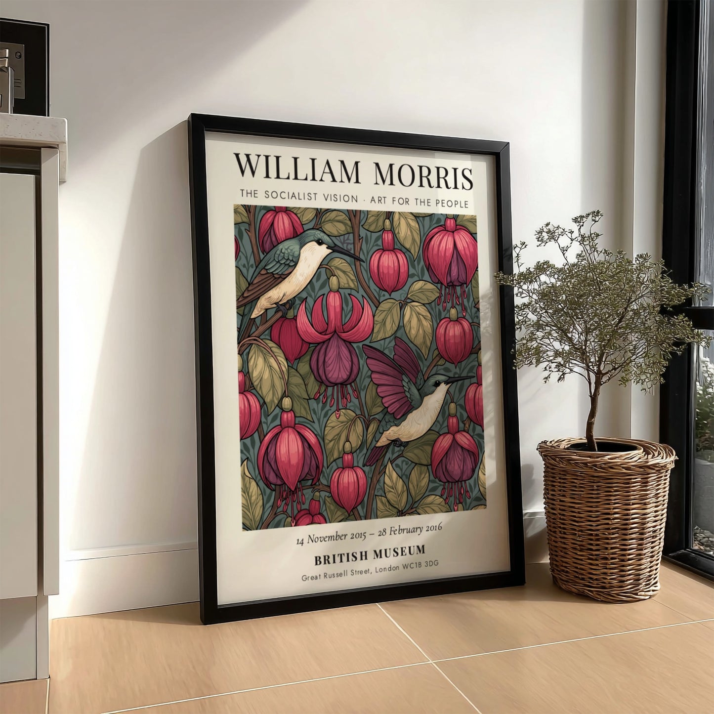William Morris poster featuring The Socialist Vision with vibrant floral designs and rich colors