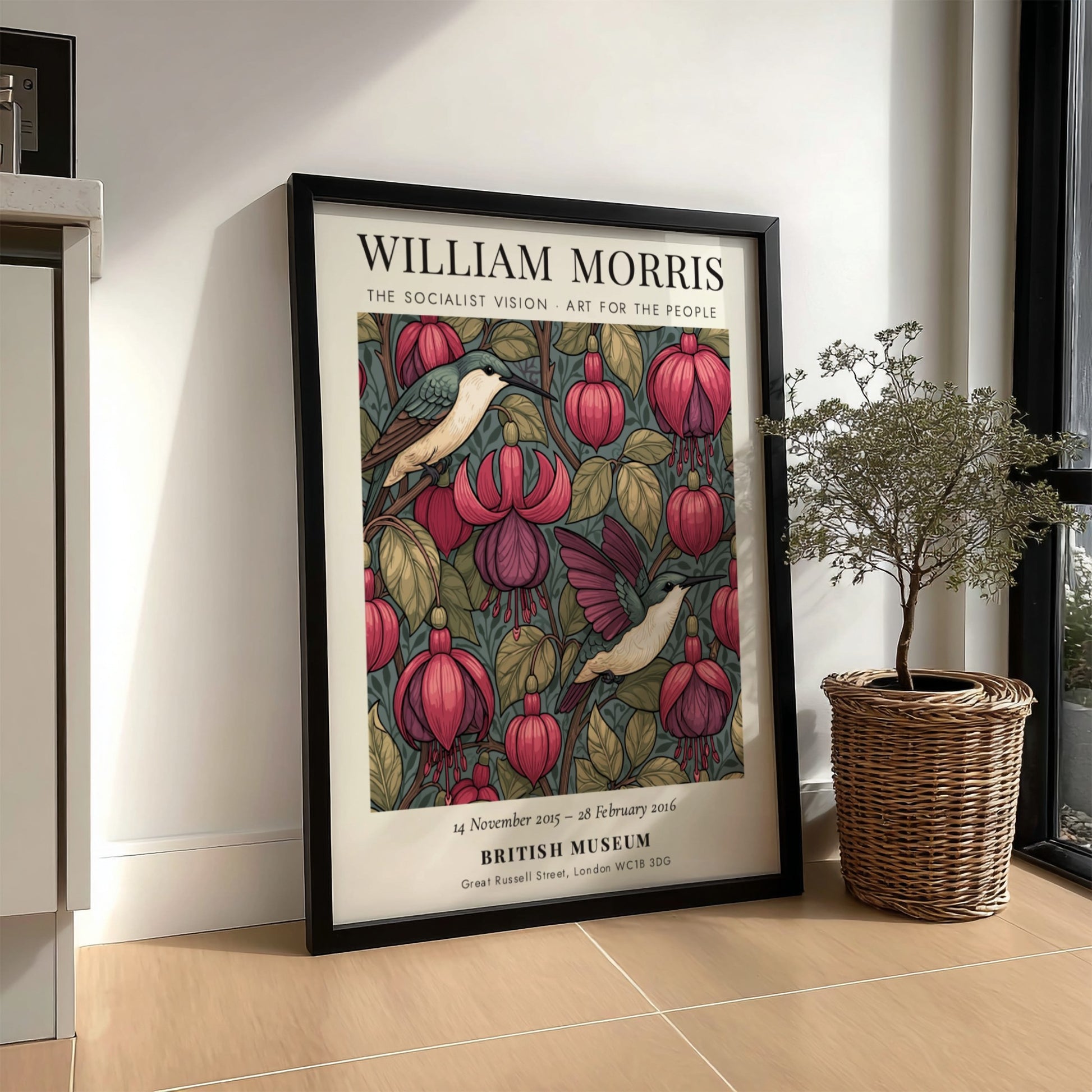 William Morris poster featuring The Socialist Vision with vibrant floral designs and rich colors