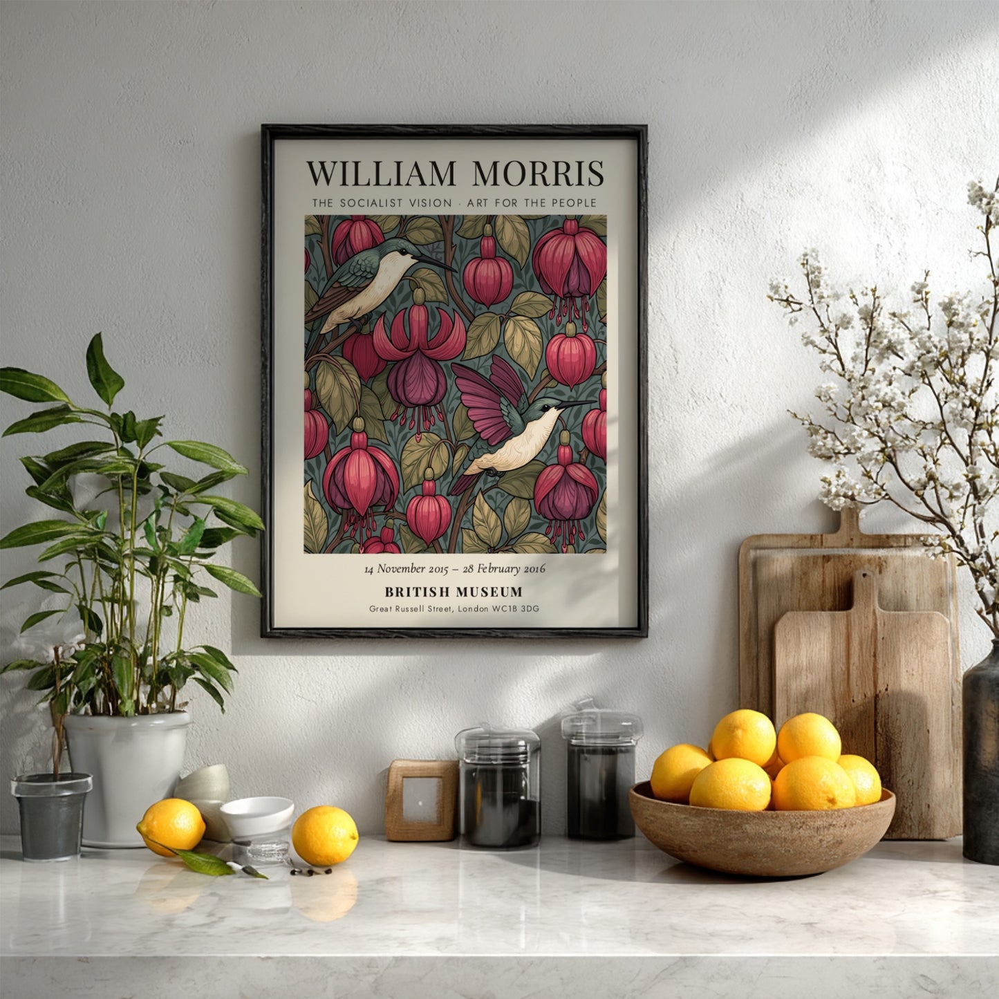 William Morris poster featuring The Socialist Vision with vibrant floral designs and rich colors