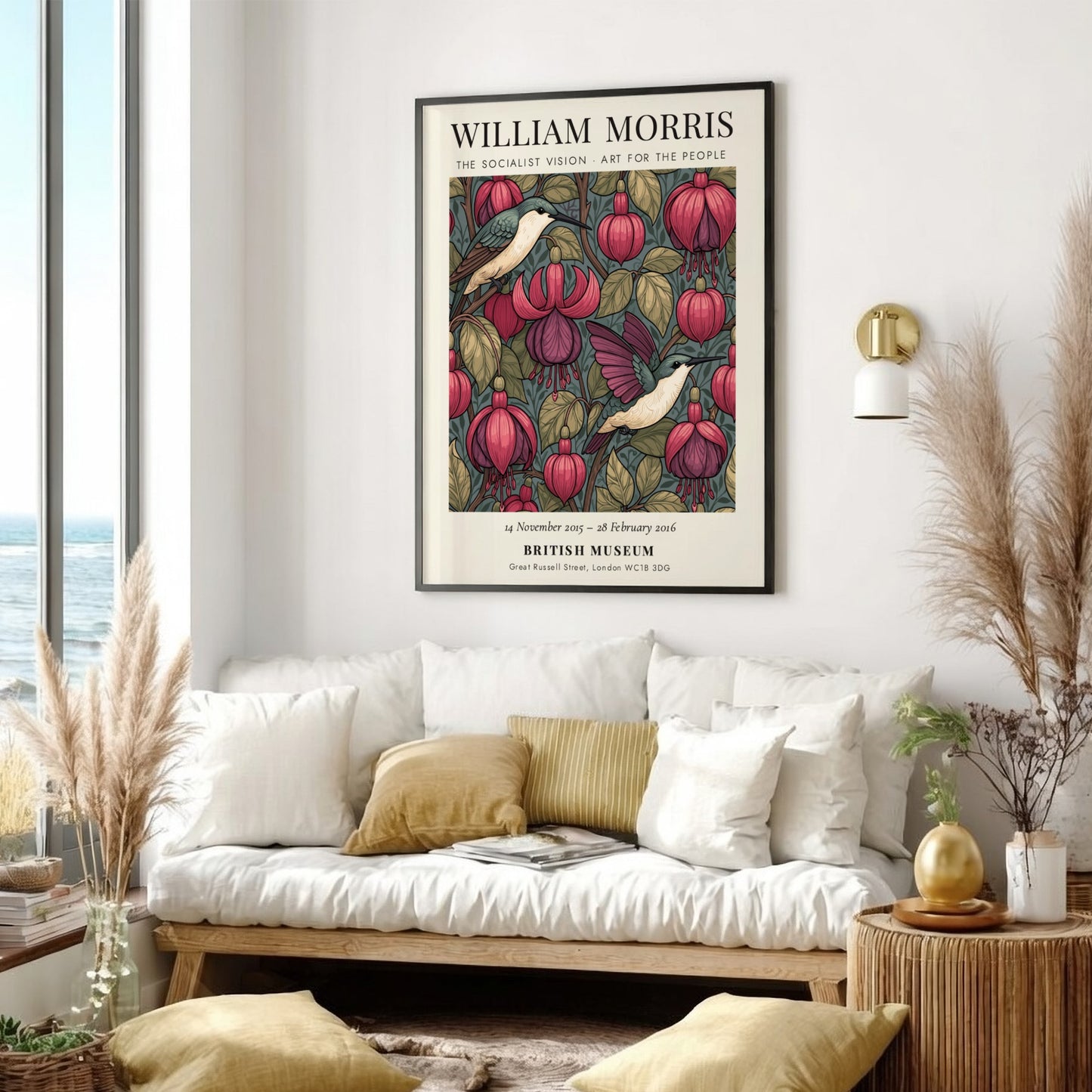 William Morris poster featuring The Socialist Vision with vibrant floral designs and rich colors