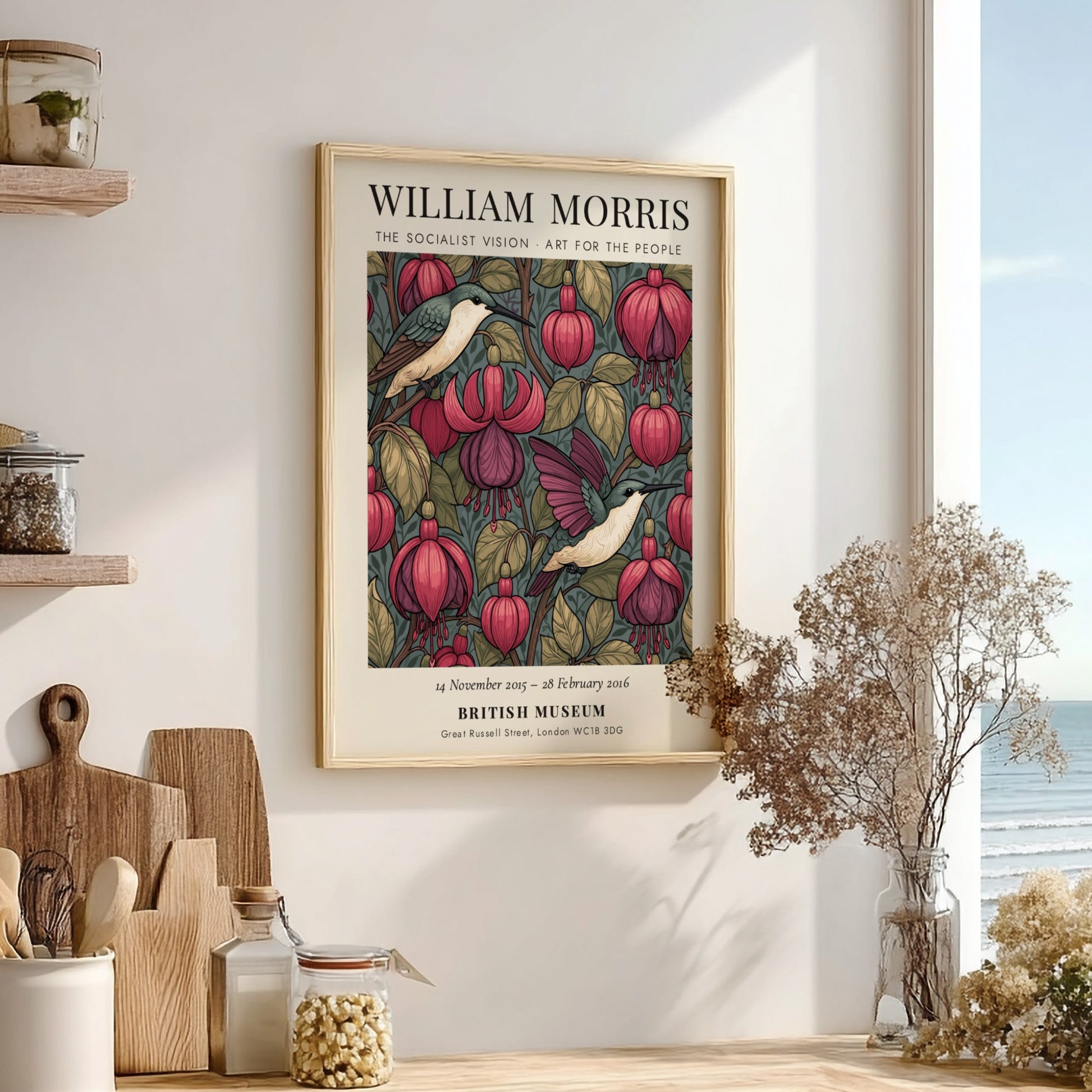 William Morris poster featuring The Socialist Vision with vibrant floral designs and rich colors