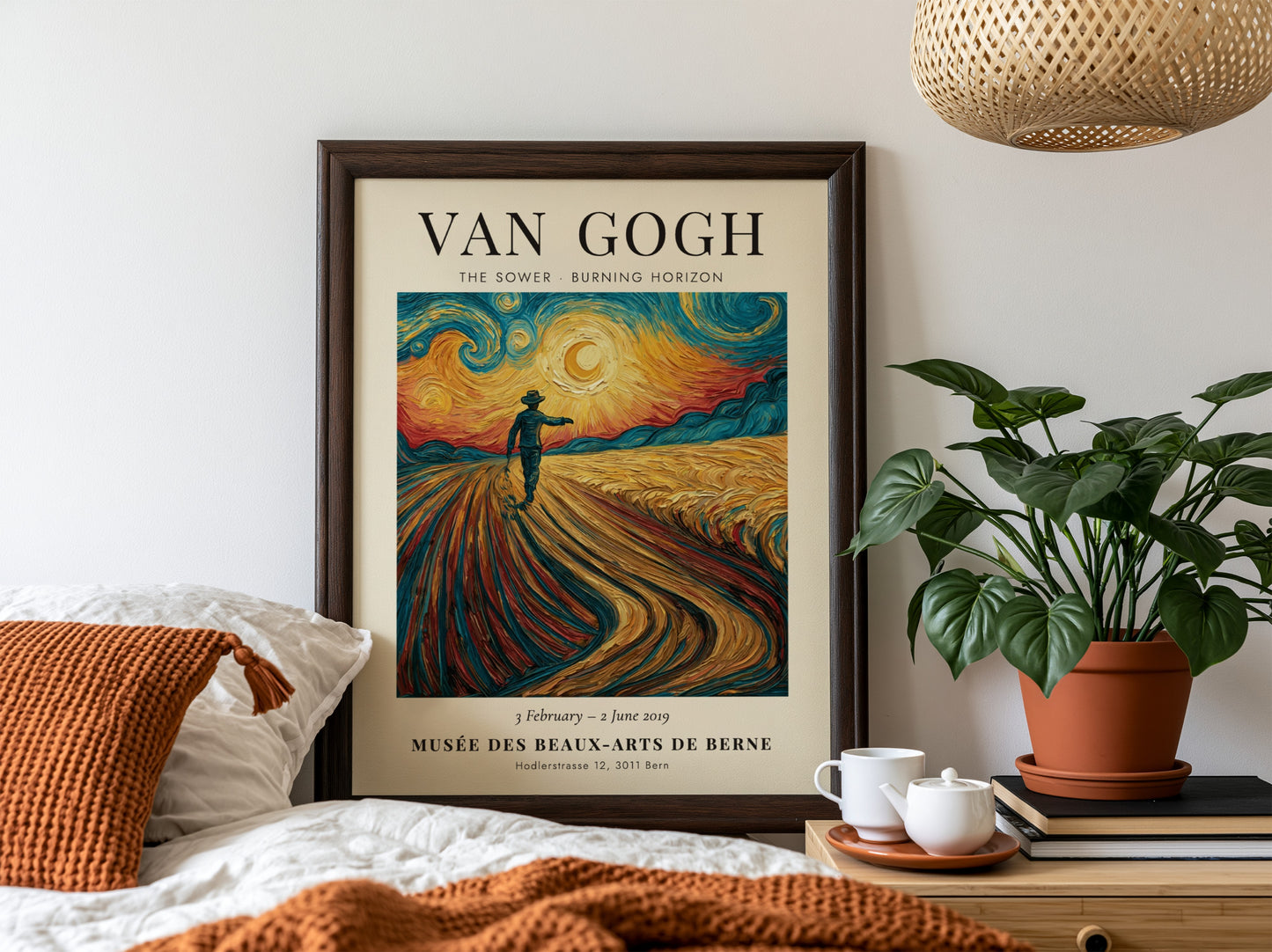 Poster featuring Van Gogh's The Sower with vibrant colors and dynamic brush strokes