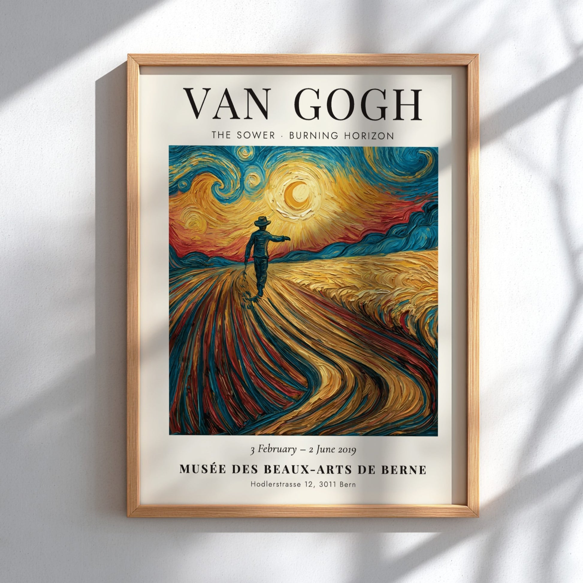 Poster featuring Van Gogh's The Sower with vibrant colors and dynamic brush strokes