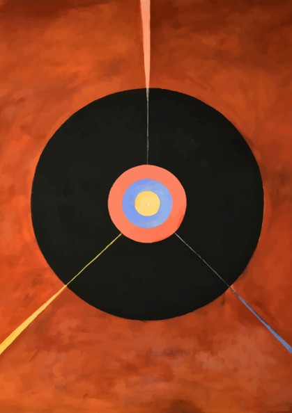 Poster of Hilma af Klint's abstract artwork "The Swan, No. 18" featuring concentric circles and radiating