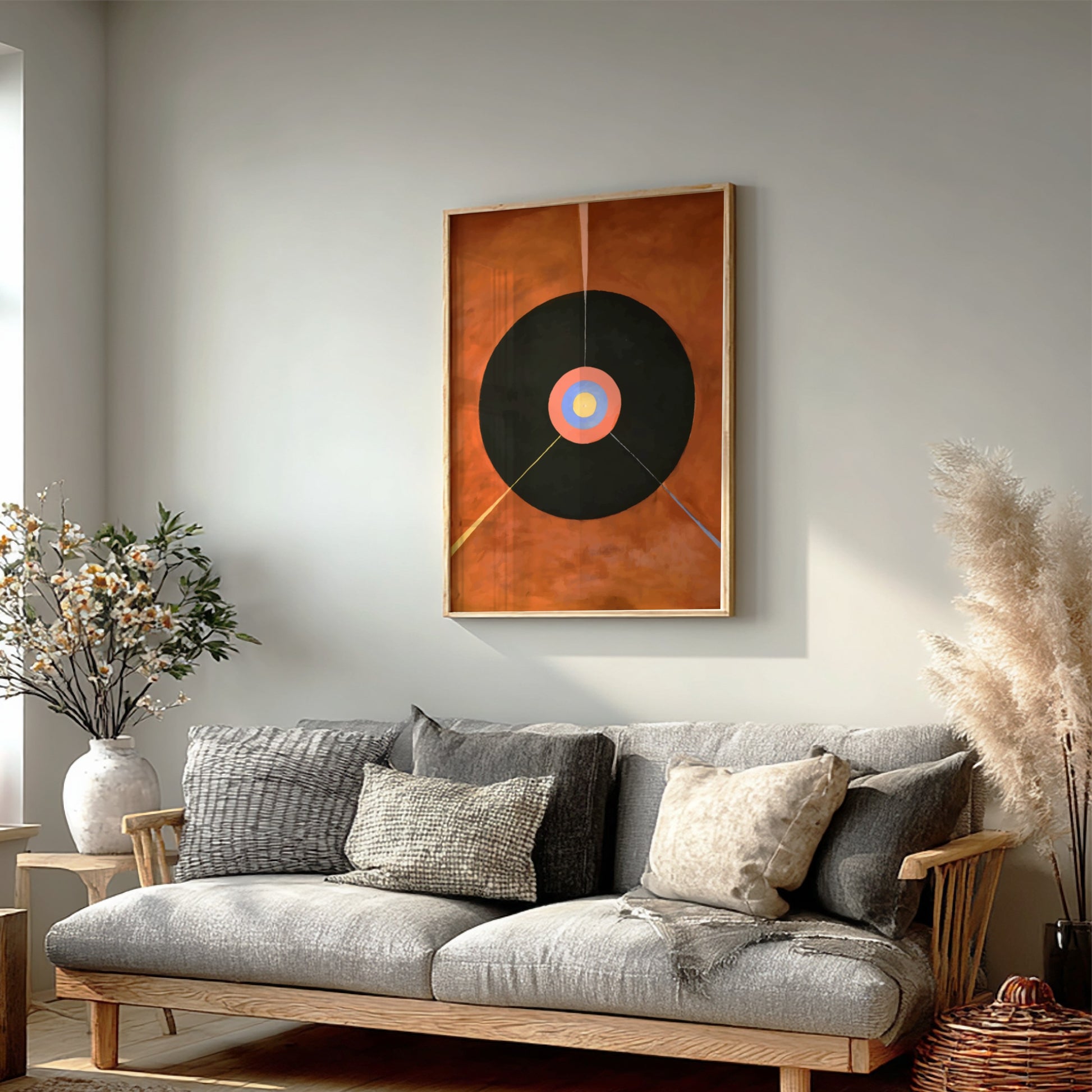 Poster of Hilma af Klint's abstract artwork "The Swan, No. 18" featuring concentric circles and radiating