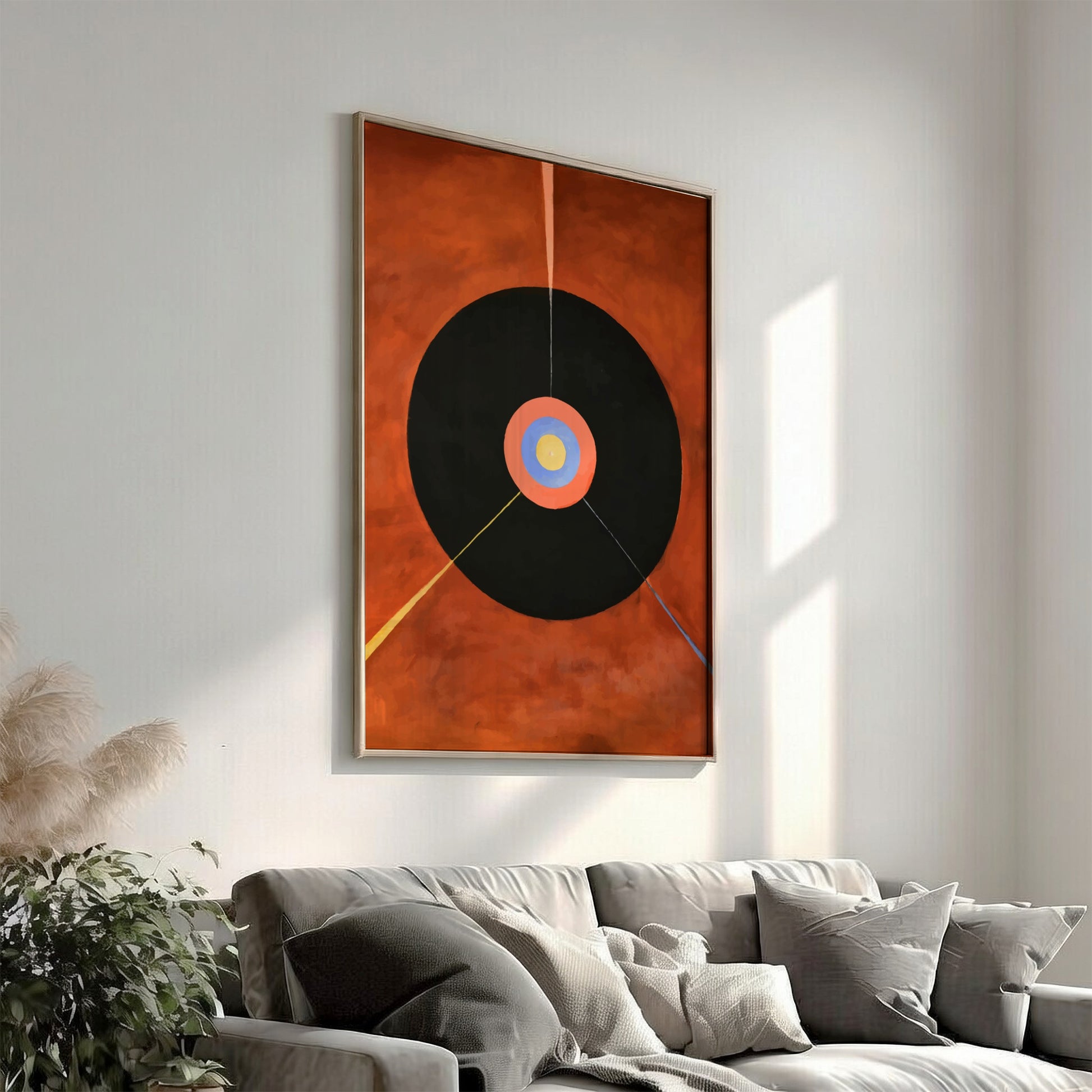 Poster of Hilma af Klint's abstract artwork "The Swan, No. 18" featuring concentric circles and radiating