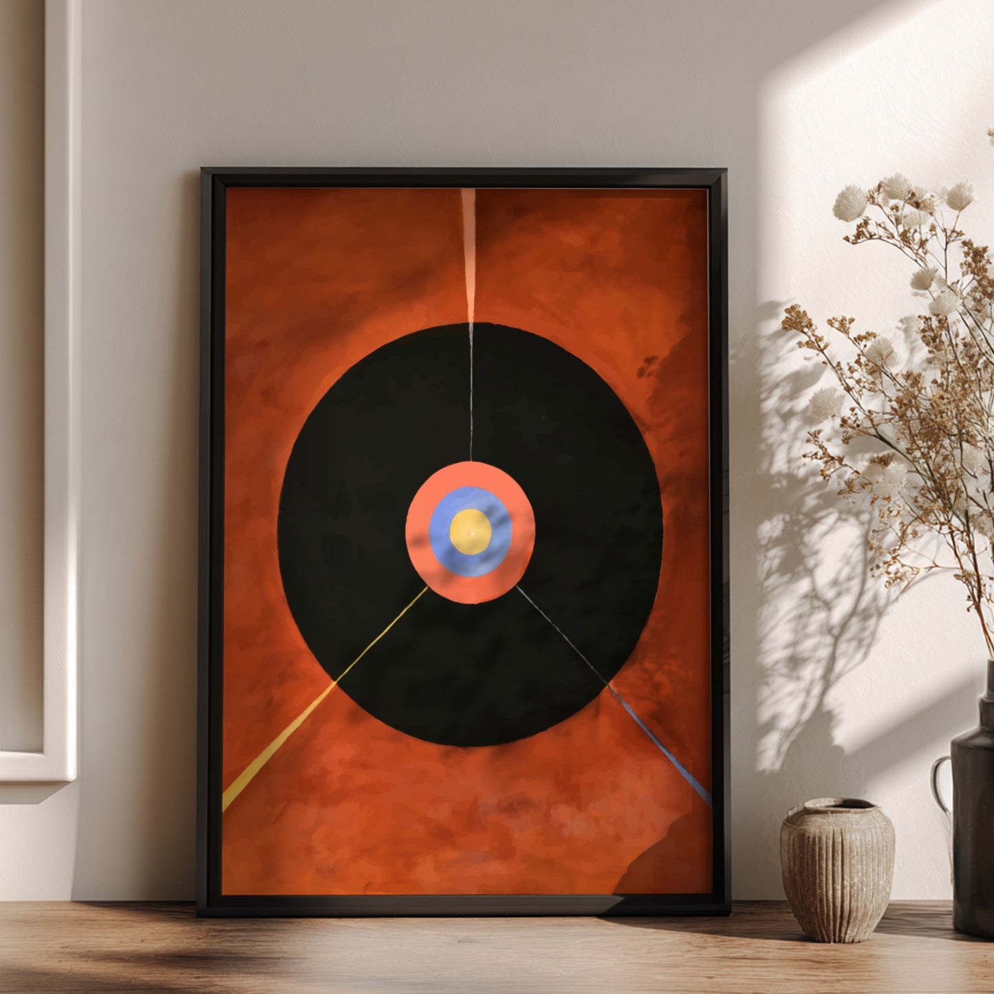 Poster of Hilma af Klint's abstract artwork "The Swan, No. 18" featuring concentric circles and radiating
