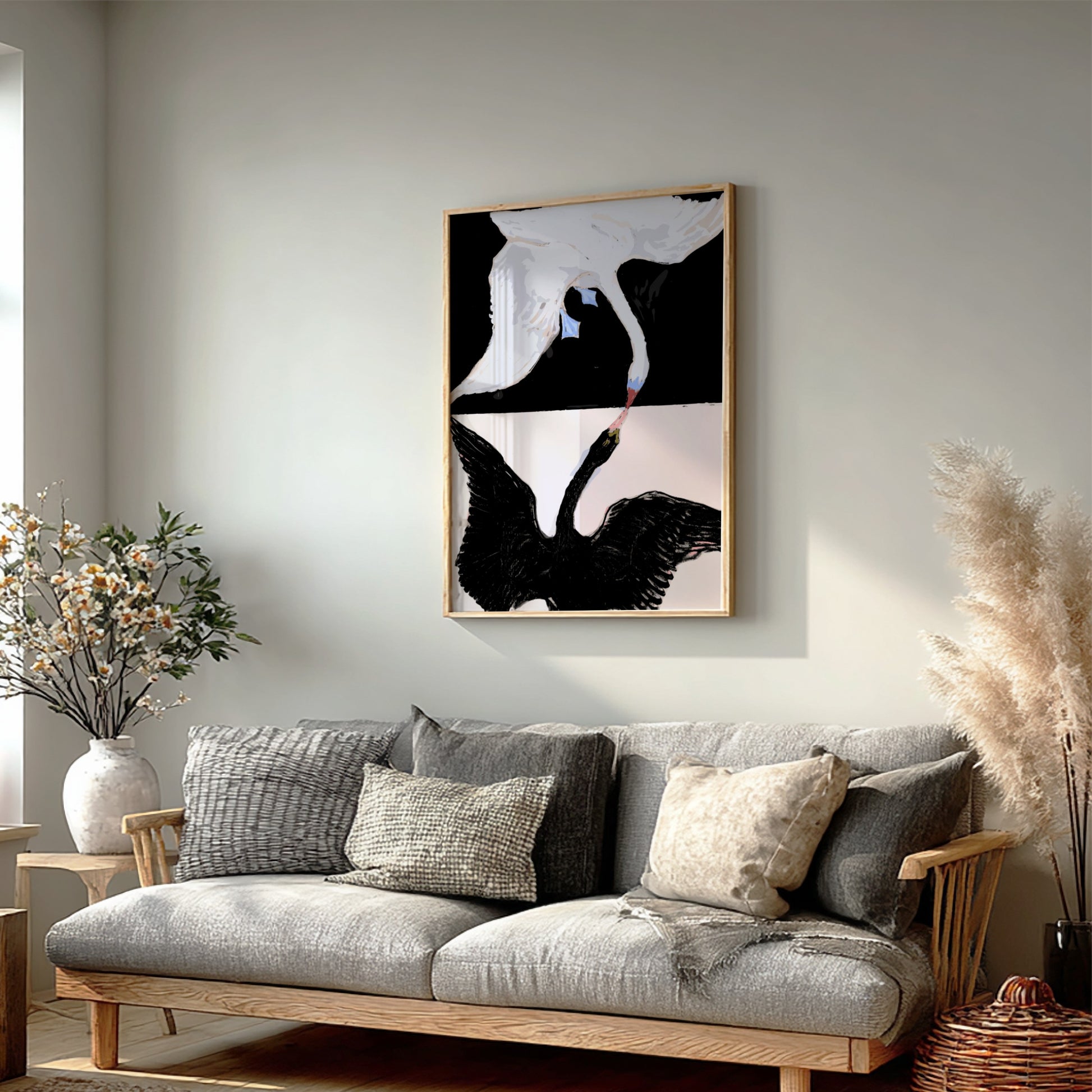 Poster of Hilma af Klint's 'The Swan' featuring a white and black swan in abstract style.