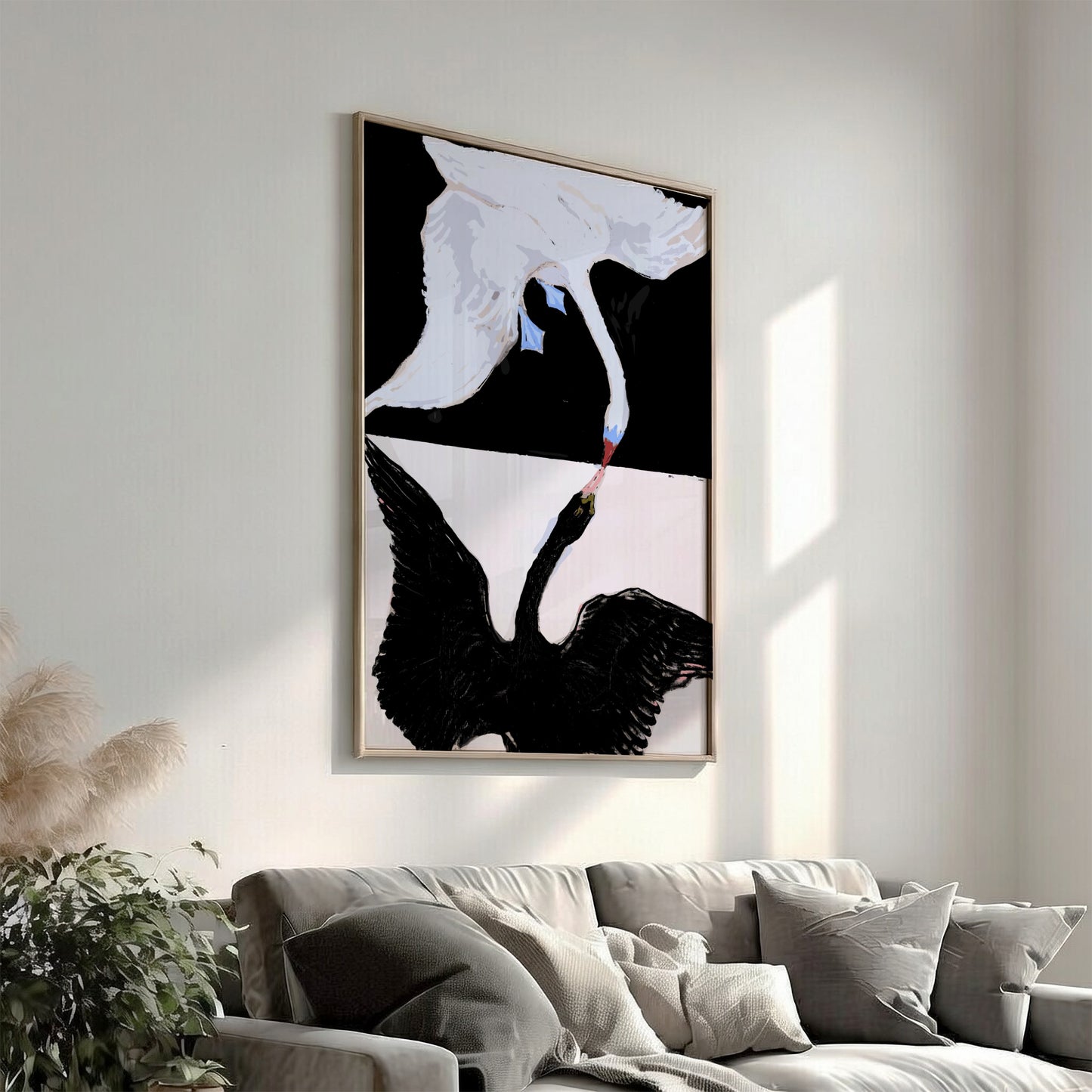 Poster of Hilma af Klint's 'The Swan' featuring a white and black swan in abstract style.