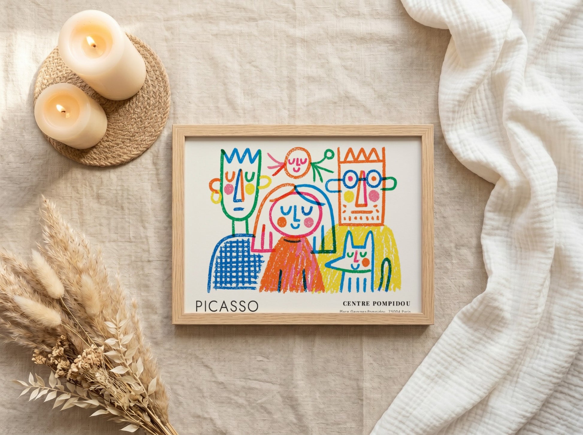 Pablo Picasso poster featuring The Thinker with colorful outlines and playful design