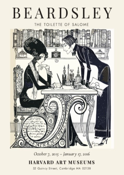Aubrey Beardsley poster featuring The Toilette of Salome with intricate black and white design elements