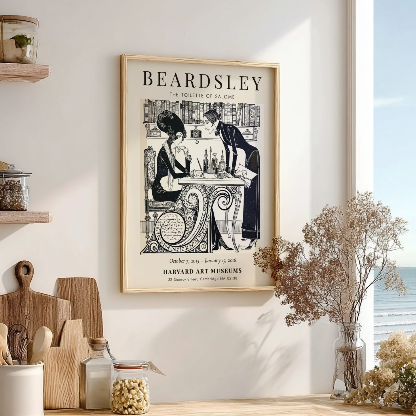 Aubrey Beardsley poster featuring The Toilette of Salome with intricate black and white design elements