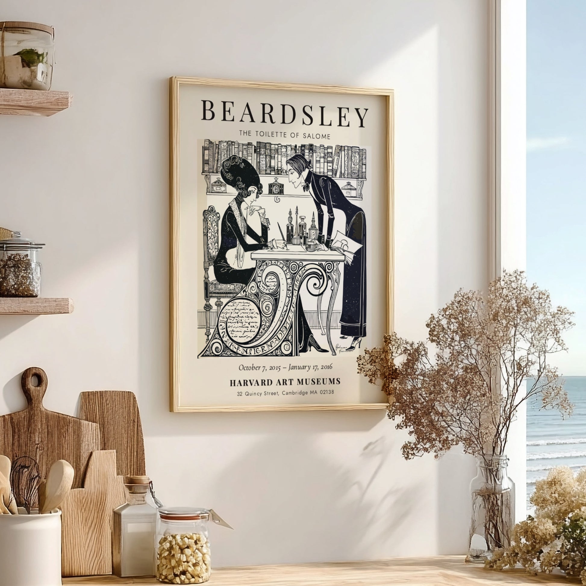 Aubrey Beardsley poster featuring The Toilette of Salome with intricate black and white design elements