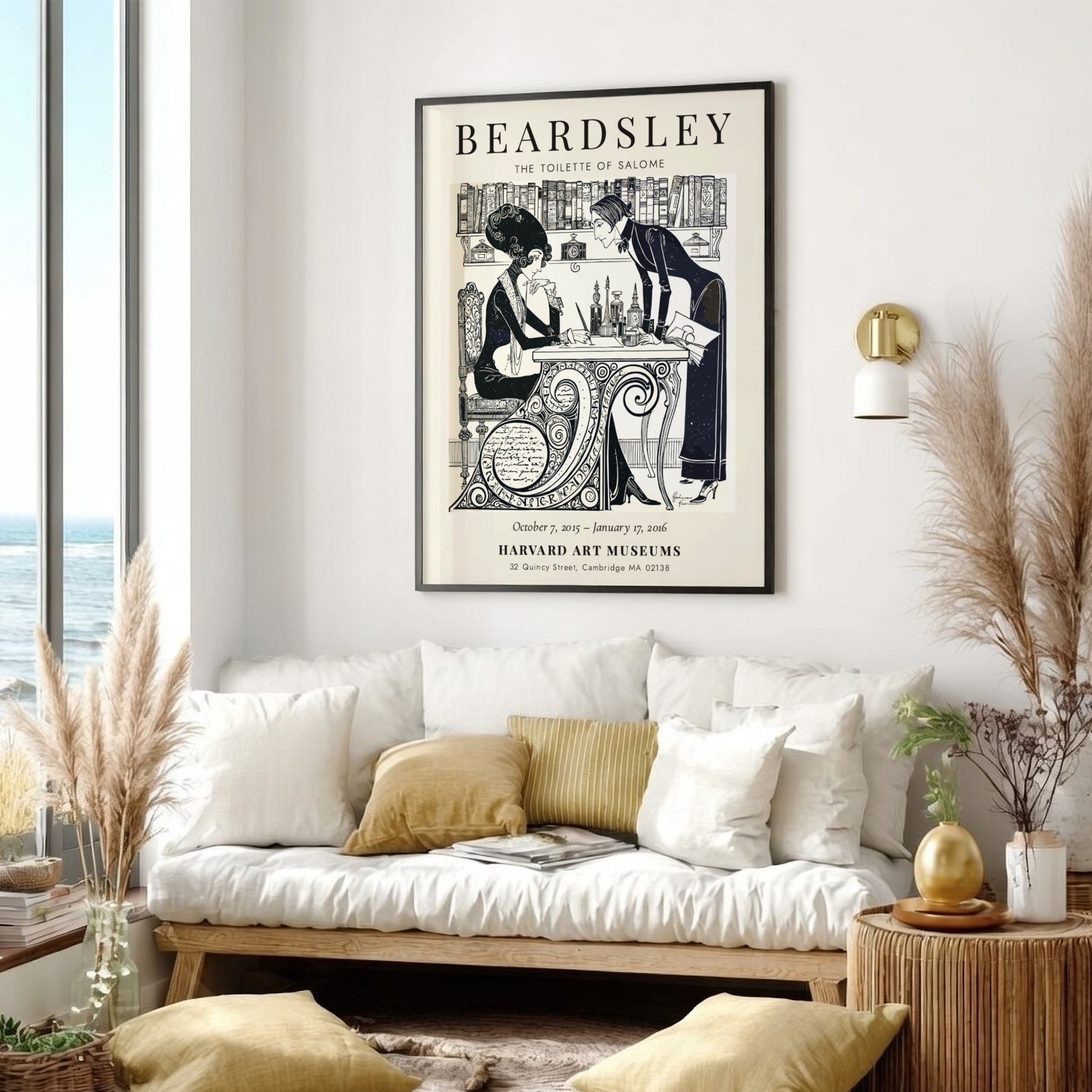 Aubrey Beardsley poster featuring The Toilette of Salome with intricate black and white design elements