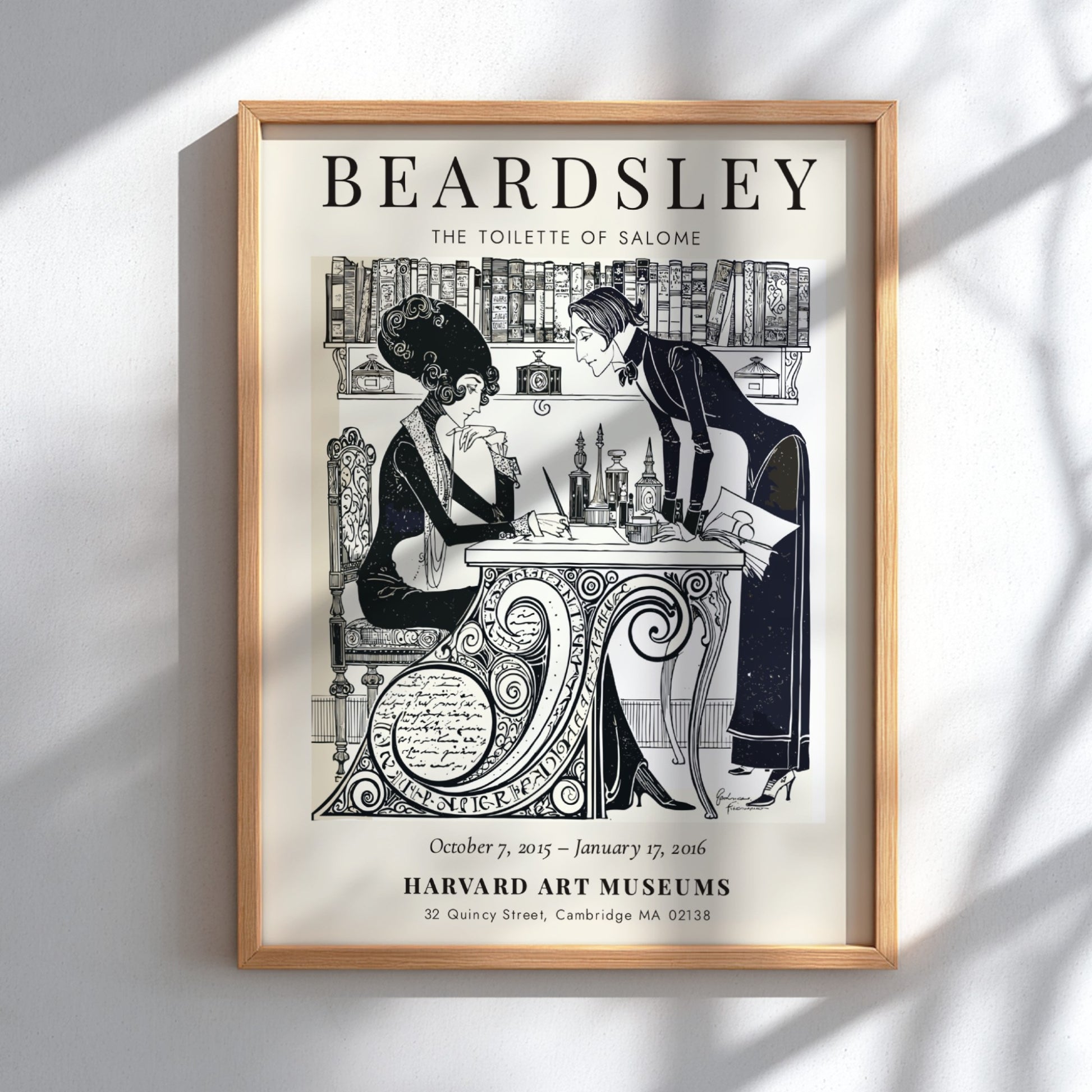 Aubrey Beardsley poster featuring The Toilette of Salome with intricate black and white design elements