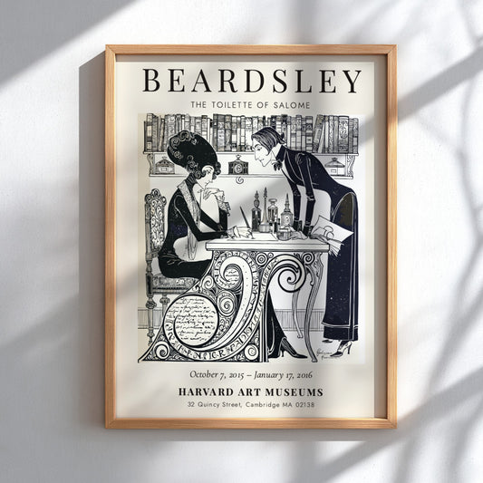 Aubrey Beardsley poster featuring The Toilette of Salome with intricate black and white design elements