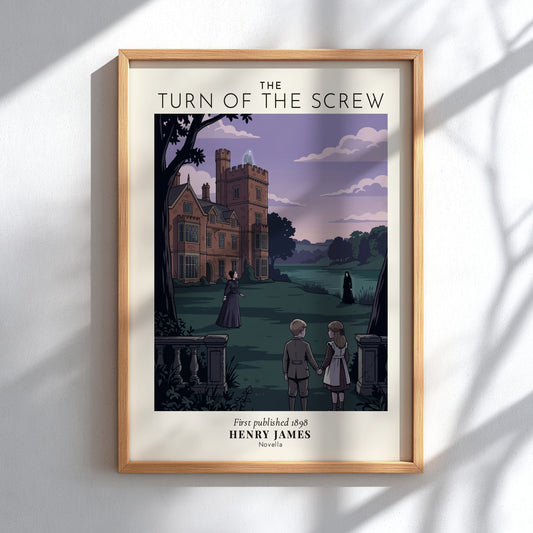 Poster featuring The Turn of the Screw title with a gothic estate and ghosts