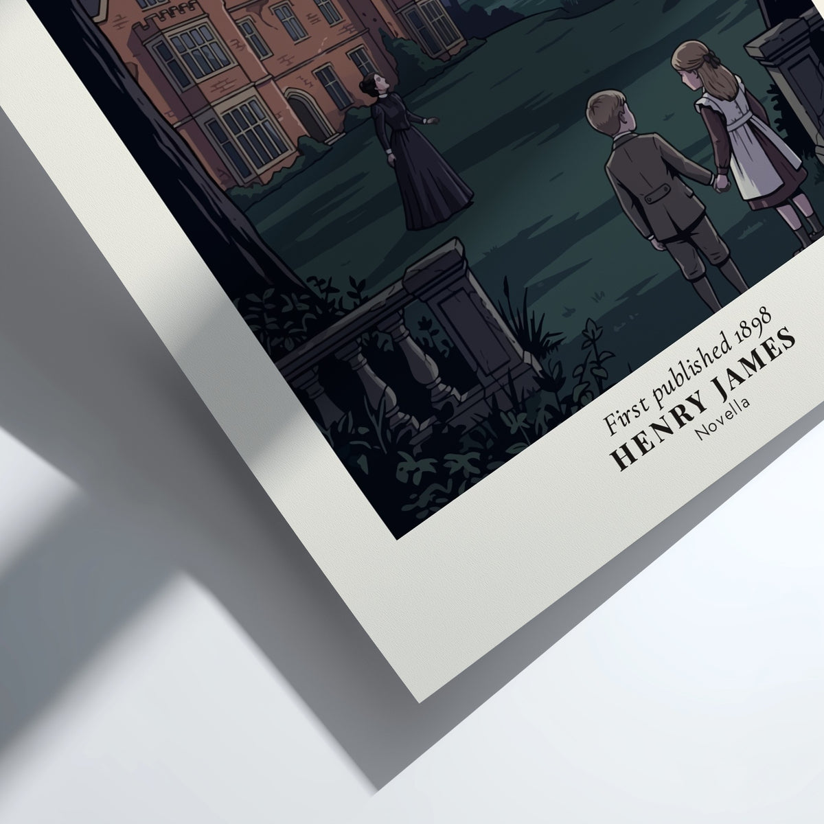 Poster featuring The Turn of the Screw title with a gothic estate and ghosts