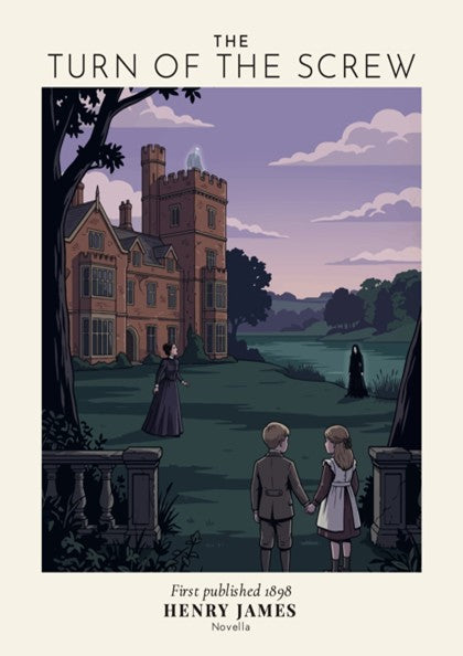 Poster featuring The Turn of the Screw title with a gothic estate and ghosts