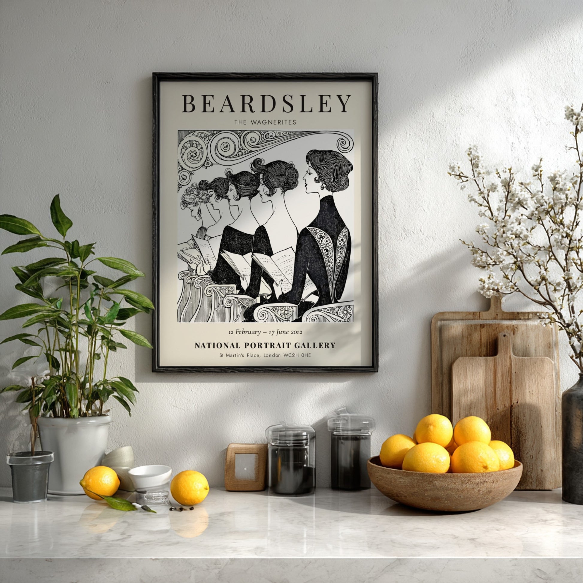 Aubrey Beardsley poster featuring The Wagnerites, intricate black and white design