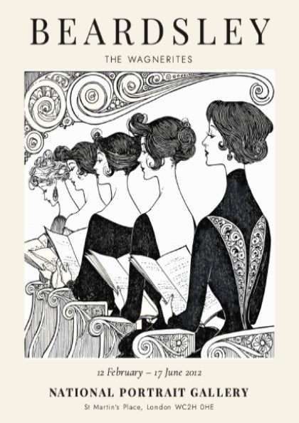 Aubrey Beardsley poster featuring The Wagnerites, intricate black and white design