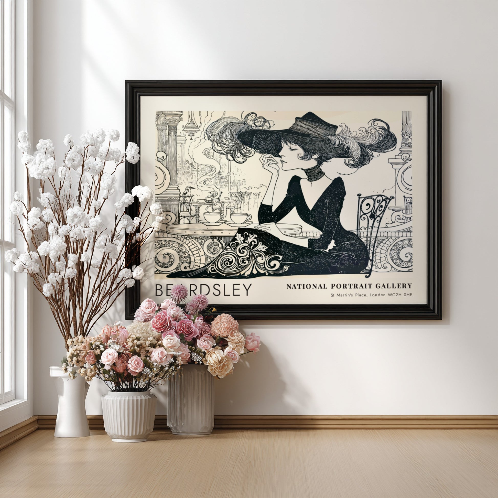 Wall art poster featuring Aubrey Beardsley's The Wagnerites in black and white ink style.