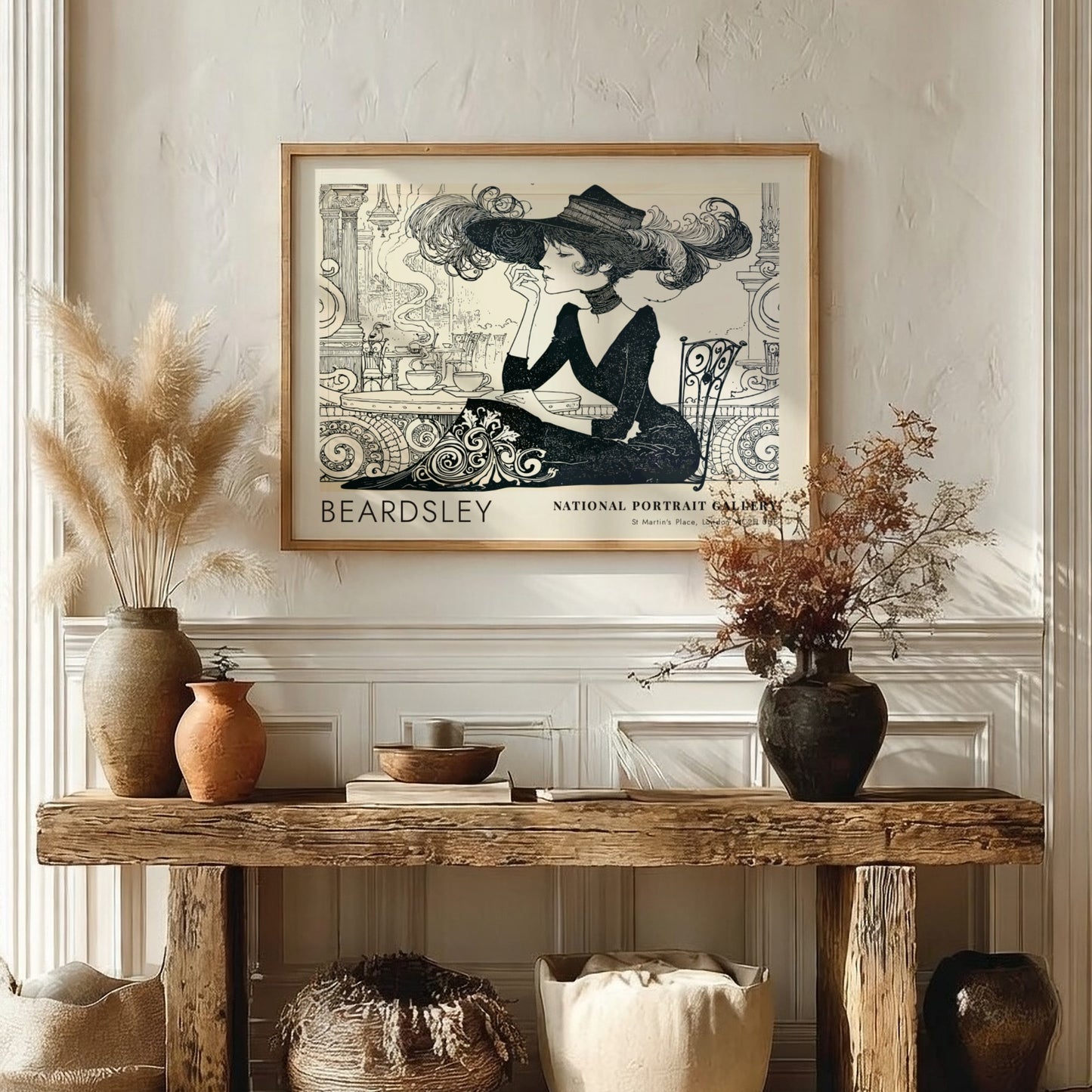 Wall art poster featuring Aubrey Beardsley's The Wagnerites in black and white ink style.