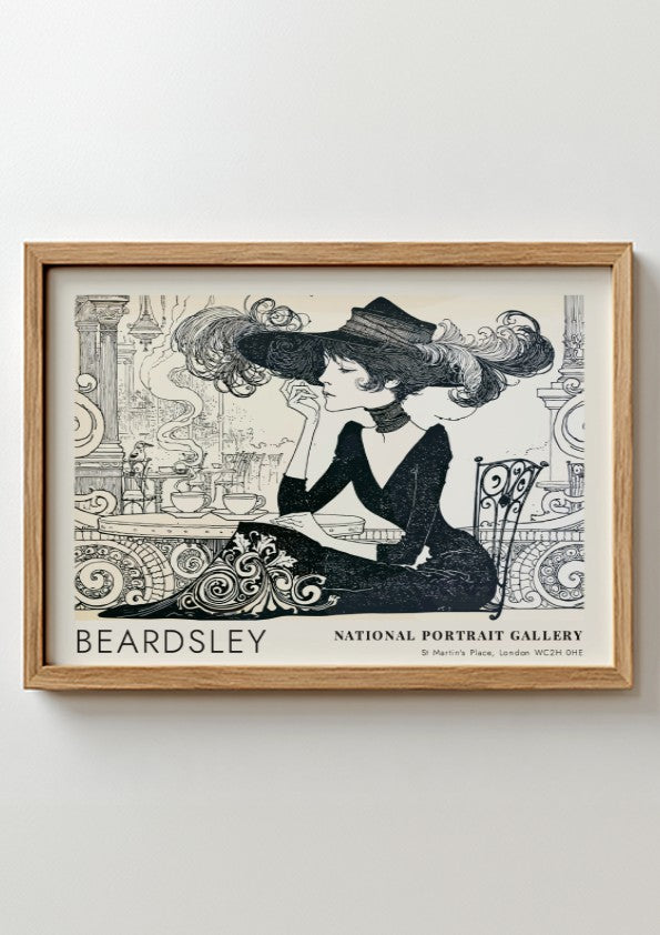 Wall art poster featuring Aubrey Beardsley's The Wagnerites in black and white ink style.