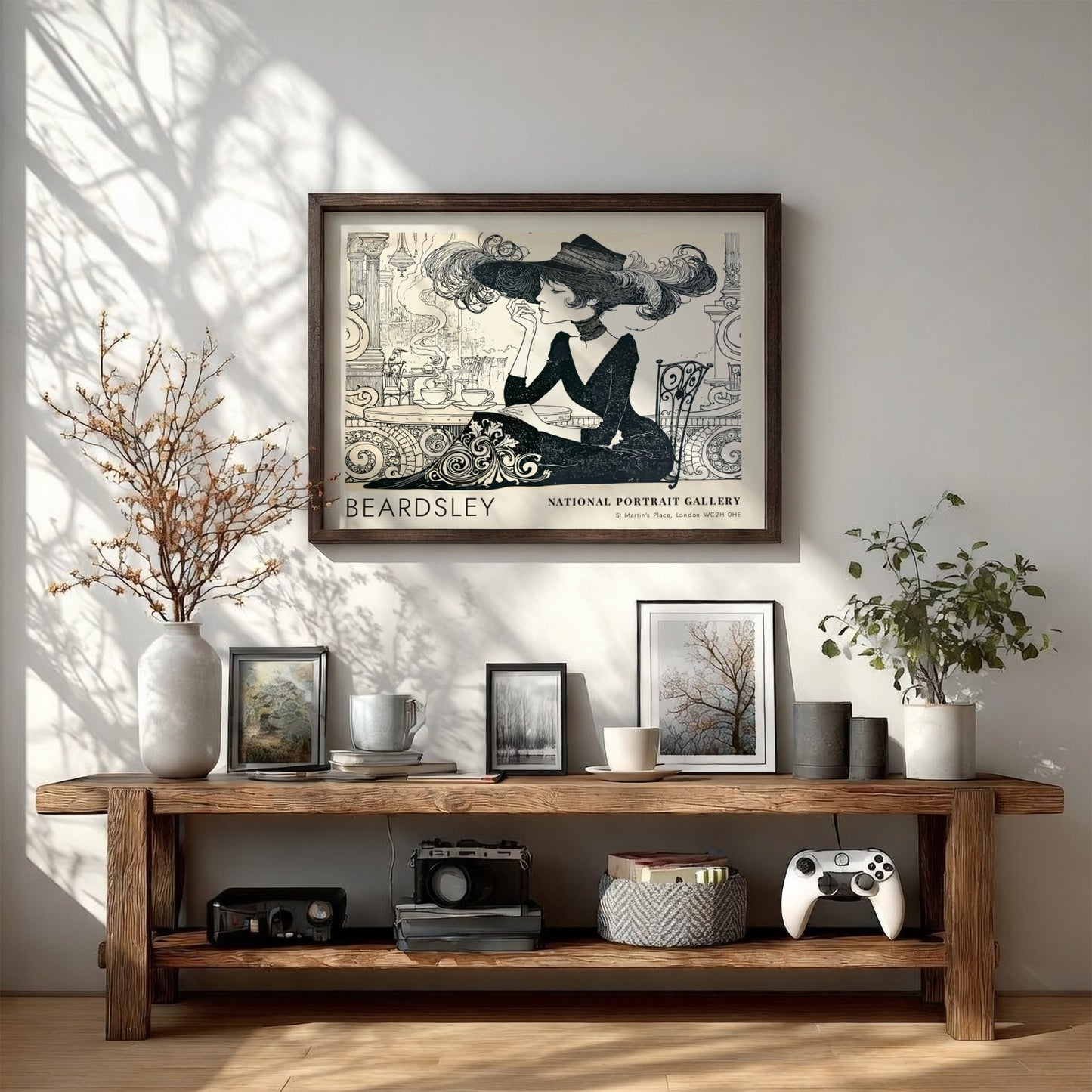 Wall art poster featuring Aubrey Beardsley's The Wagnerites in black and white ink style.